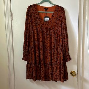 NWT Long Sleeve Abstract Dotted Dress with Tiered Ruffle Hem